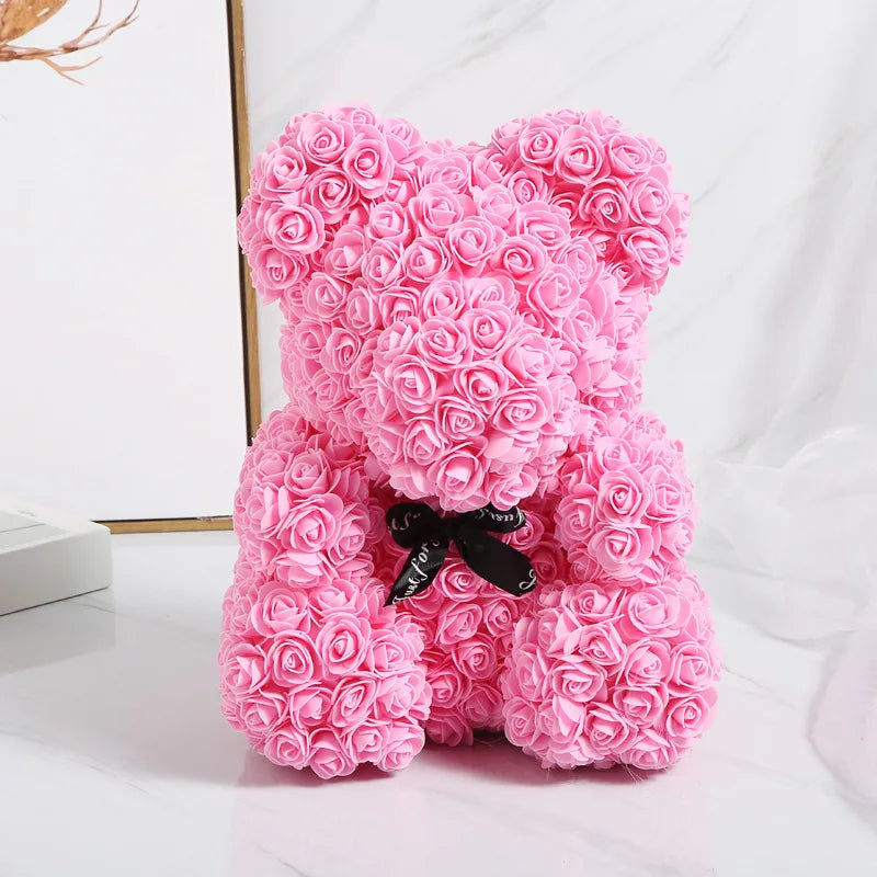 40cm PE Foam Flora San Valentin Artificial Flowers Decor Teddy Rose Bear With Box