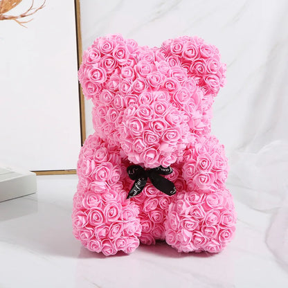 40cm PE Foam Flora San Valentin Artificial Flowers Decor Teddy Rose Bear With Box