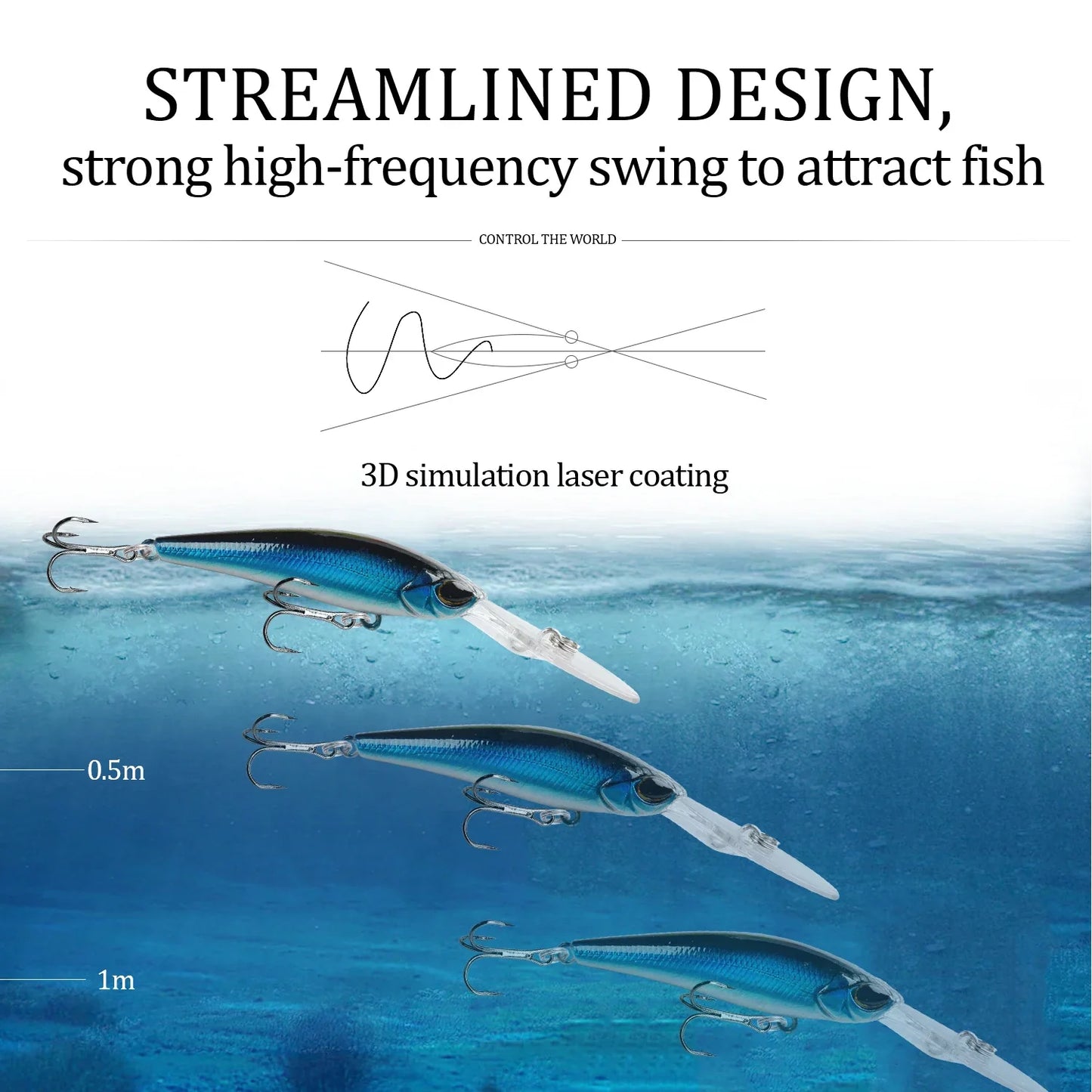 Floating Minnow Fishing Lure – 9cm, 5.8g, Crankbait Wobbler, 6 Colors, Bass & Pike