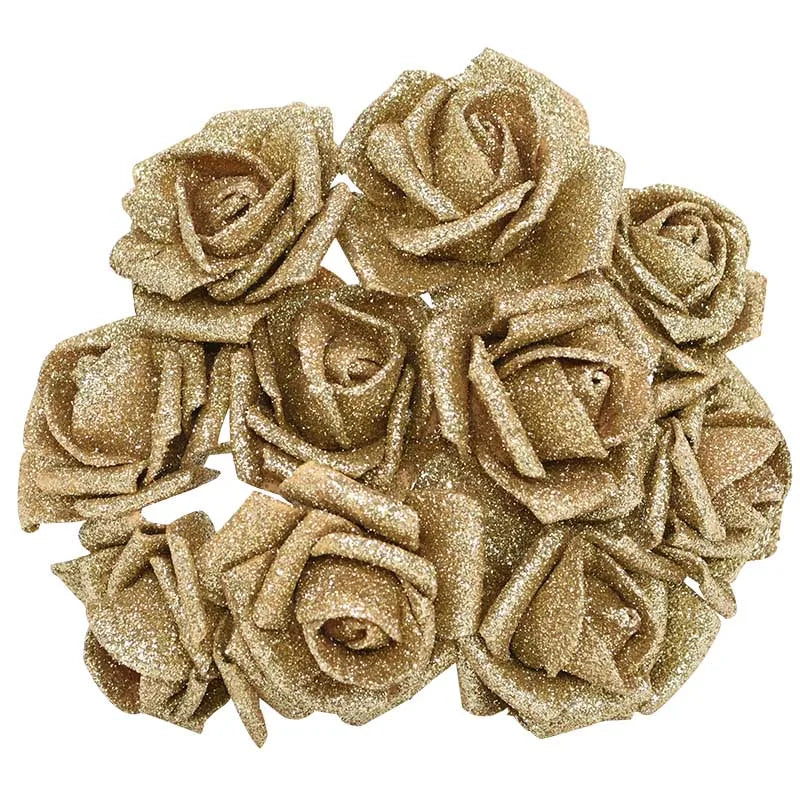 10pcs 6.5cm Glitter Foam Rose Artificial Flower Bridal Bouquet Fake Flower DIY Wreath Craft Christmas Wedding Party Home Decor
