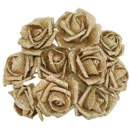 10pcs 6.5cm Glitter Foam Rose Artificial Flower Bridal Bouquet Fake Flower DIY Wreath Craft Christmas Wedding Party Home Decor