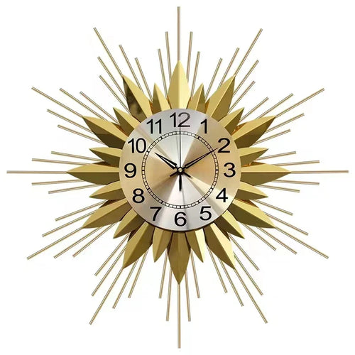 55cm Golden Sun Clock Living Room Household Decor Iron Art Modern Nordic Luxury High-end Creative Hanging Watch Dropshipping DDP