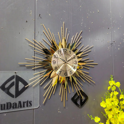 55cm Golden Sun Clock Living Room Household Decor Iron Art Modern Nordic Luxury High-end Creative Hanging Watch Dropshipping DDP