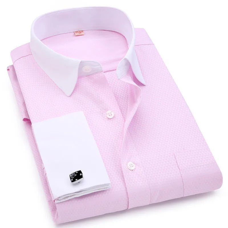 Men's French Cufflinks Dress Shirt Loose Social Long Sleeve Formal Regular Fit French Cuff Luxury Business Formal Tuxedo Shirts