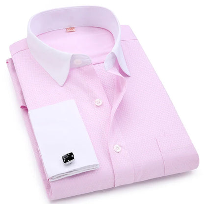 Men's French Cufflinks Dress Shirt Loose Social Long Sleeve Formal Regular Fit French Cuff Luxury Business Formal Tuxedo Shirts