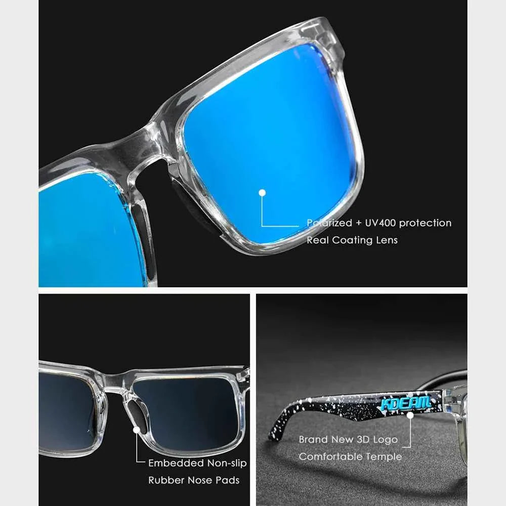 KDEAM Classic Square Sunglasses Men Women Category 3 Polarized Sun Glasses Unique Frame Surface Eyewear With Case Box KD332