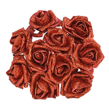 10pcs 6.5cm Glitter Foam Rose Artificial Flower Bridal Bouquet Fake Flower DIY Wreath Craft Christmas Wedding Party Home Decor