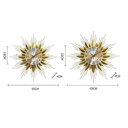 55cm Golden Sun Clock Living Room Household Decor Iron Art Modern Nordic Luxury High-end Creative Hanging Watch Dropshipping DDP