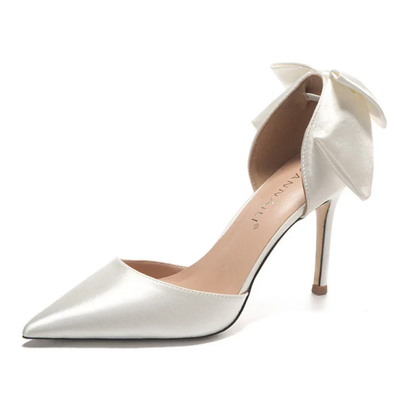 9CM/7CM Silk Material Zapatos Tacon Mujer Party Sexy New European Fashion White Pointed Heel Women's Pumps