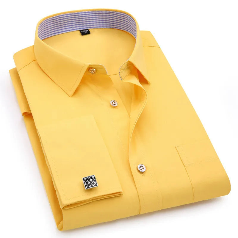 Men's French Cufflinks Dress Shirt Loose Social Long Sleeve Formal Regular Fit French Cuff Luxury Business Formal Tuxedo Shirts
