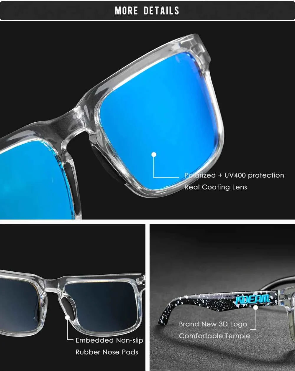 KDEAM Classic Square Sunglasses Men Women Category 3 Polarized Sun Glasses Unique Frame Surface Eyewear With Case Box KD332
