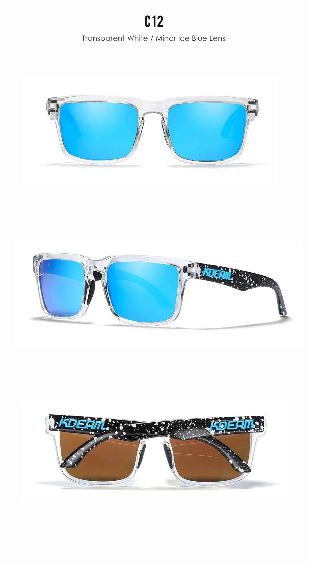 KDEAM Classic Square Sunglasses Men Women Category 3 Polarized Sun Glasses Unique Frame Surface Eyewear With Case Box KD332