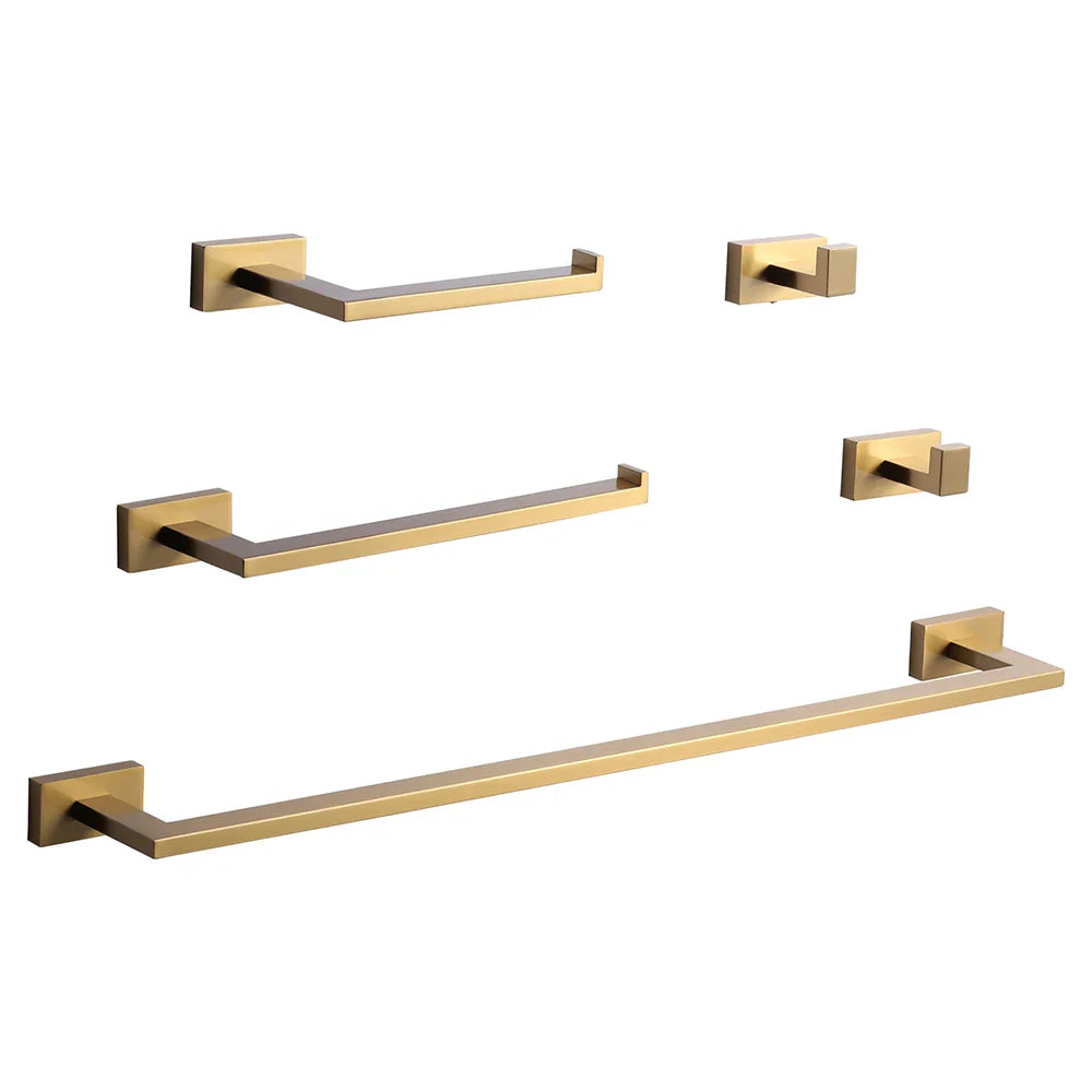 5 Piece Hotel Home Bathroom Accessories Set Brushed Gold Towel Bar/Hand Towel Holder/Hooks Bathroom Hardware Set