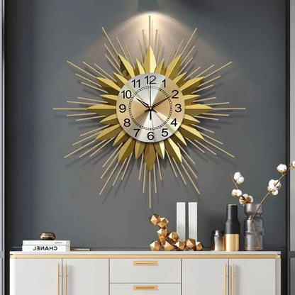 55cm Golden Sun Clock Living Room Household Decor Iron Art Modern Nordic Luxury High-end Creative Hanging Watch Dropshipping DDP