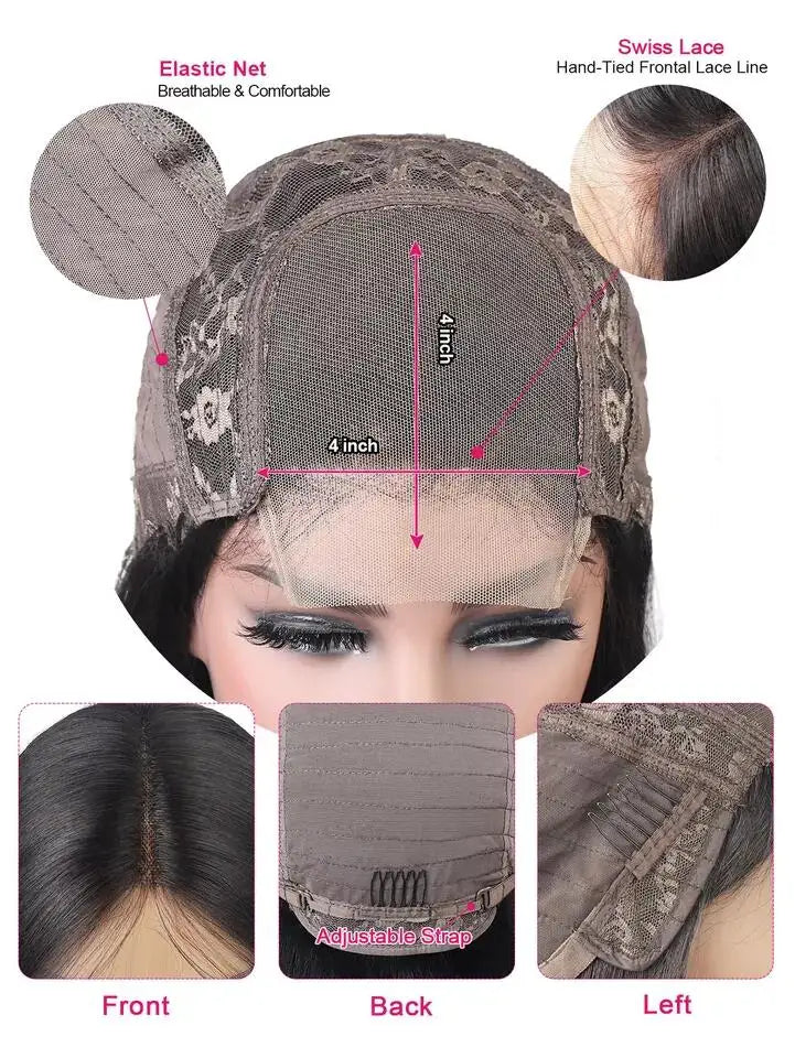 Christmas Piano Color Straight Short Bob Wig Raw Brazilian Virgin Human Hair Wig 4x4 HD Lace Front Wig for Black Women