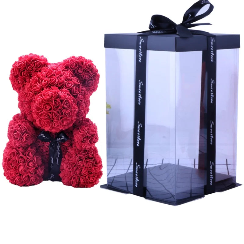 40cm PE Foam Flora San Valentin Artificial Flowers Decor Teddy Rose Bear With Box