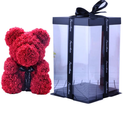 40cm PE Foam Flora San Valentin Artificial Flowers Decor Teddy Rose Bear With Box