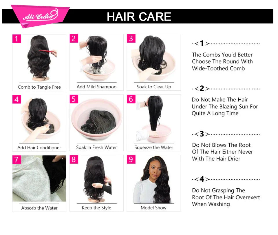Ali Grace Hair Malaysian Deep Wave Hair Wigs Pre-Plucked 13X4 Lace Front Human Hair Wigs Natural Hairline With Baby Hair
