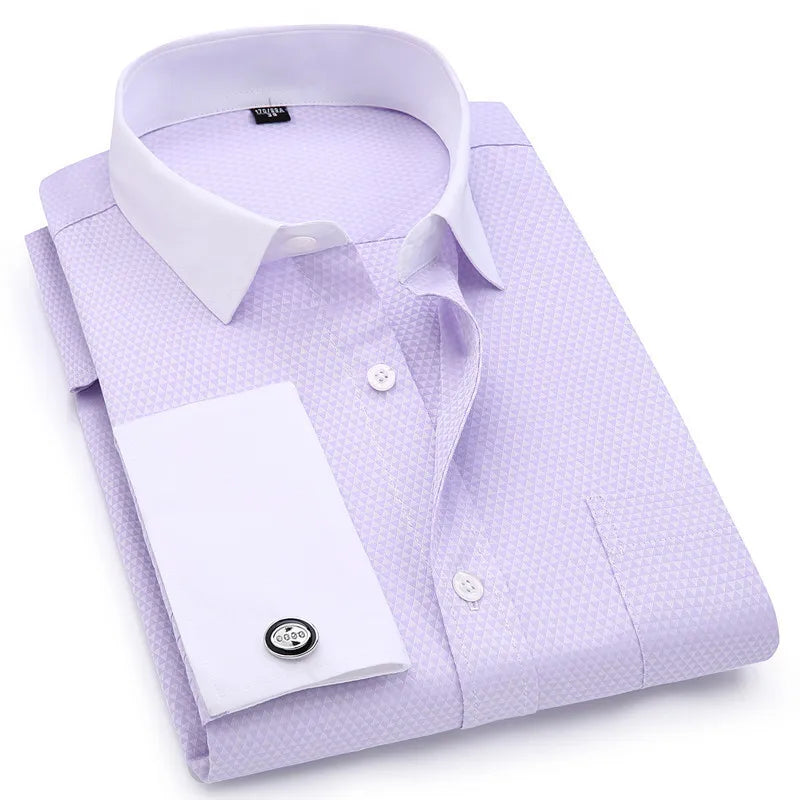 Men's French Cufflinks Dress Shirt Loose Social Long Sleeve Formal Regular Fit French Cuff Luxury Business Formal Tuxedo Shirts