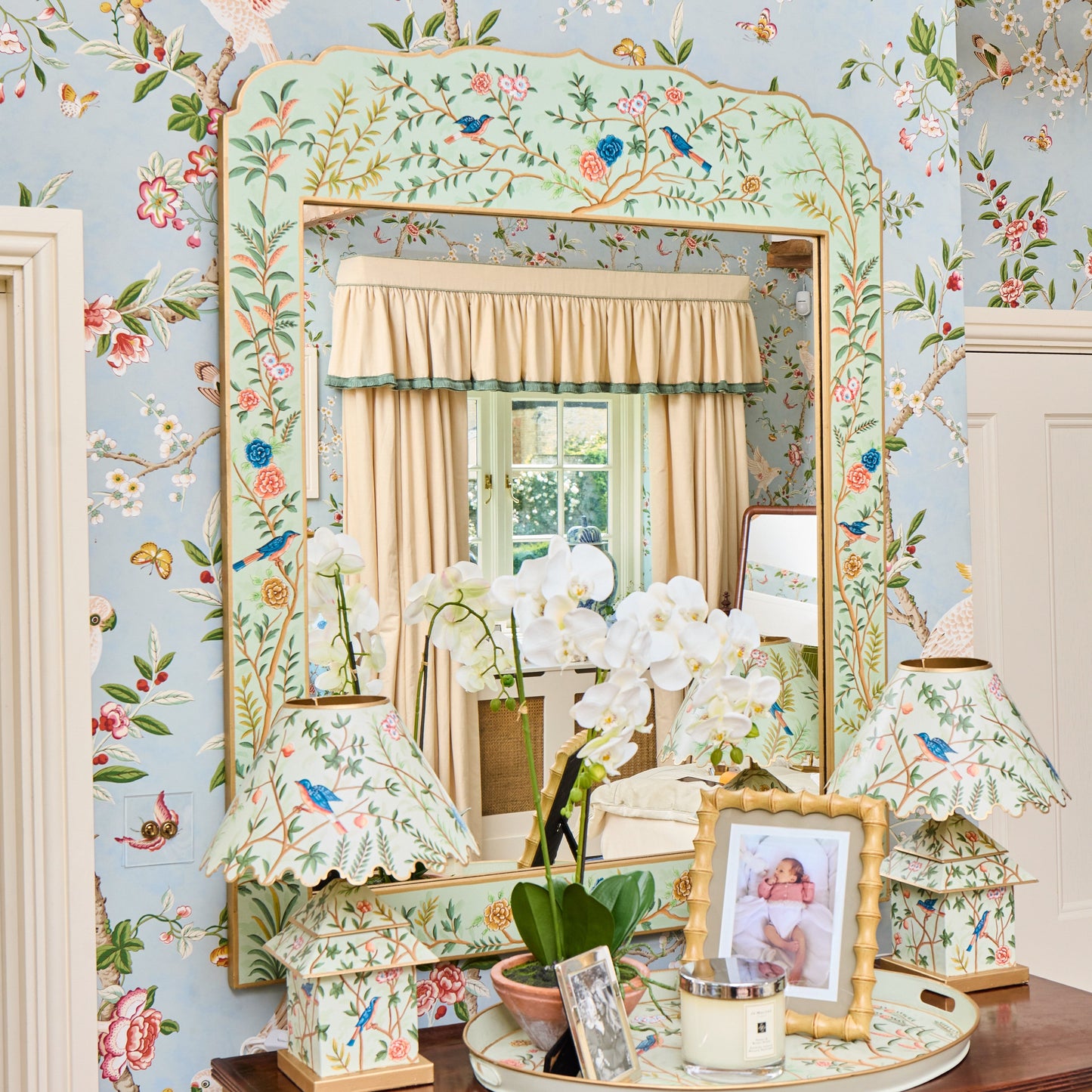 Green Large Chinoiserie Mirror