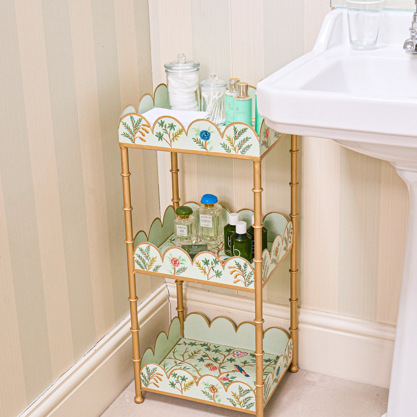 Green Chinoiserie Tiered Side Table