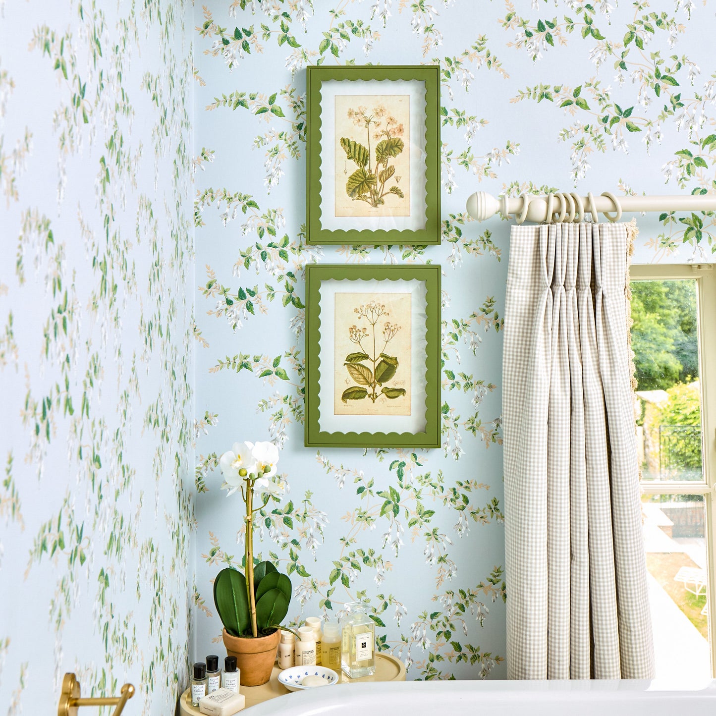 Green Scalloped Primula Framed Prints (Set of 2)