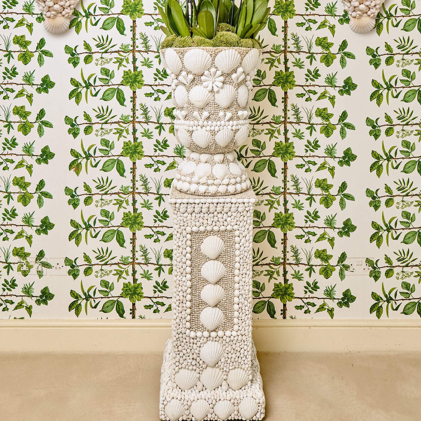 Large Mixed Shell Urn & Pedestal