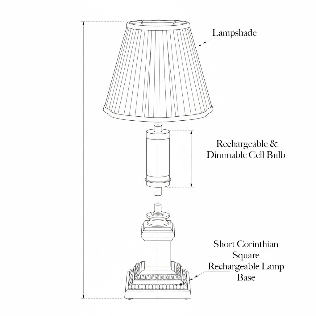 Short Corinthian Square Rechargeable Lamp with Olive Lotus Shade (18cm)