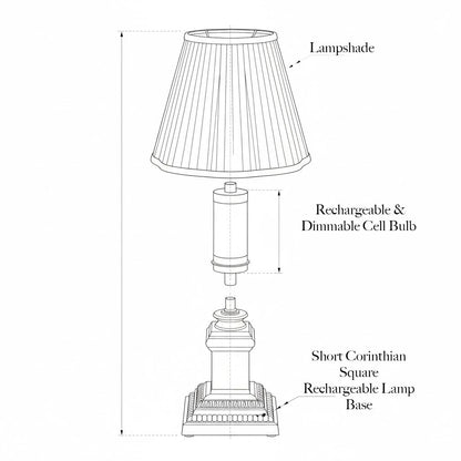 Short Corinthian Square Rechargeable Lamp with Olive Lotus Shade (18cm)