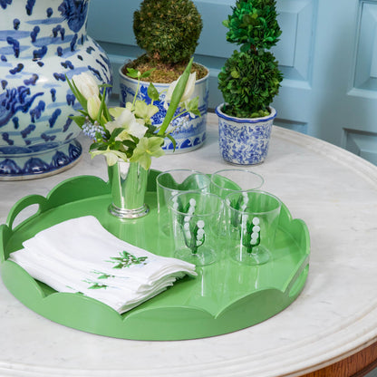 Green Scalloped Lacquer Round Tray
