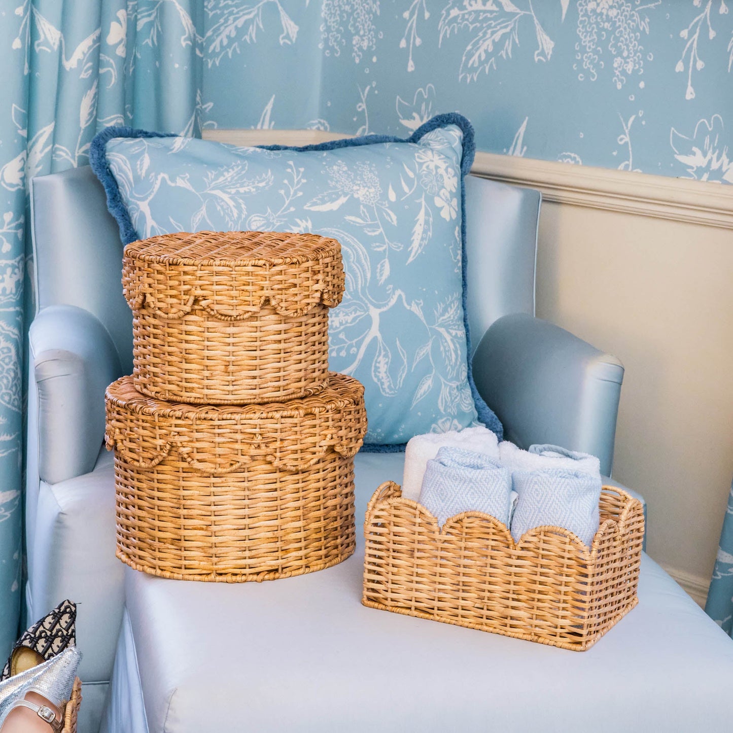 Scalloped Rattan Baskets (Set of 3)