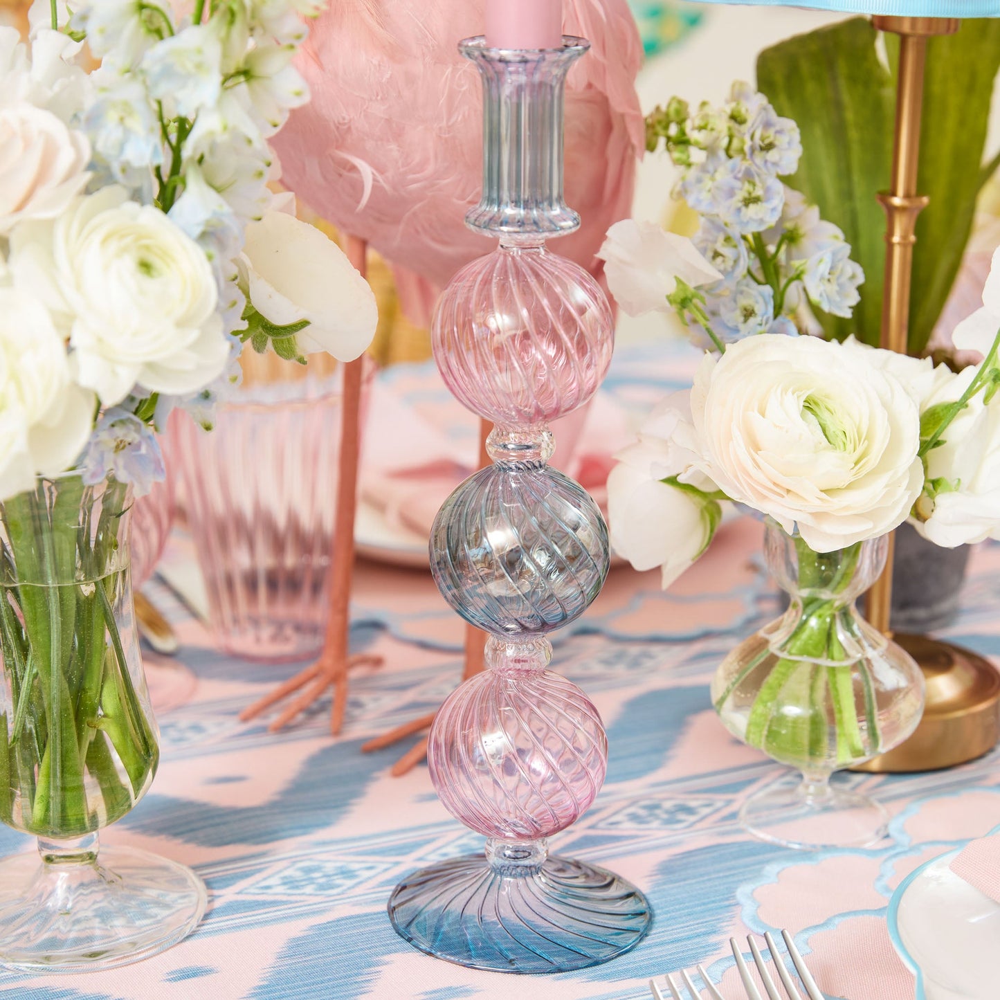 Camille Pink & Blue Candle Holder (Pair)