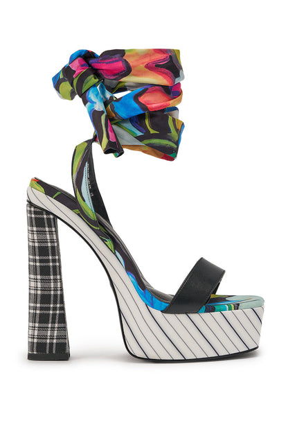 AKIRA GOLD MAGRITTE MULTI STRIPE PRINT CHUNKY PLATFORM SANDAL
