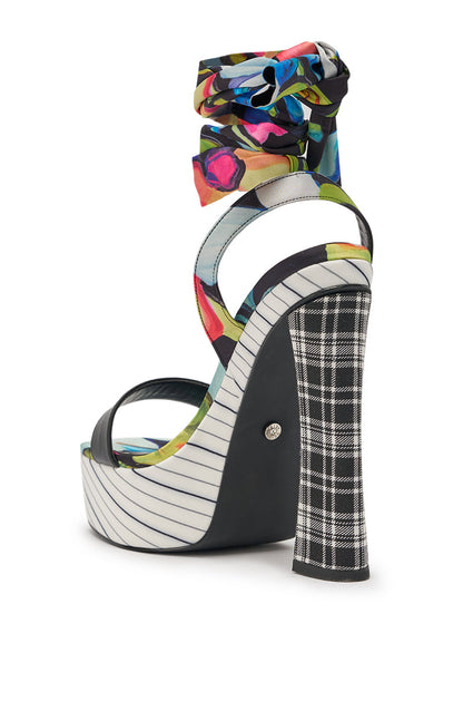 AKIRA GOLD MAGRITTE MULTI STRIPE PRINT CHUNKY PLATFORM SANDAL