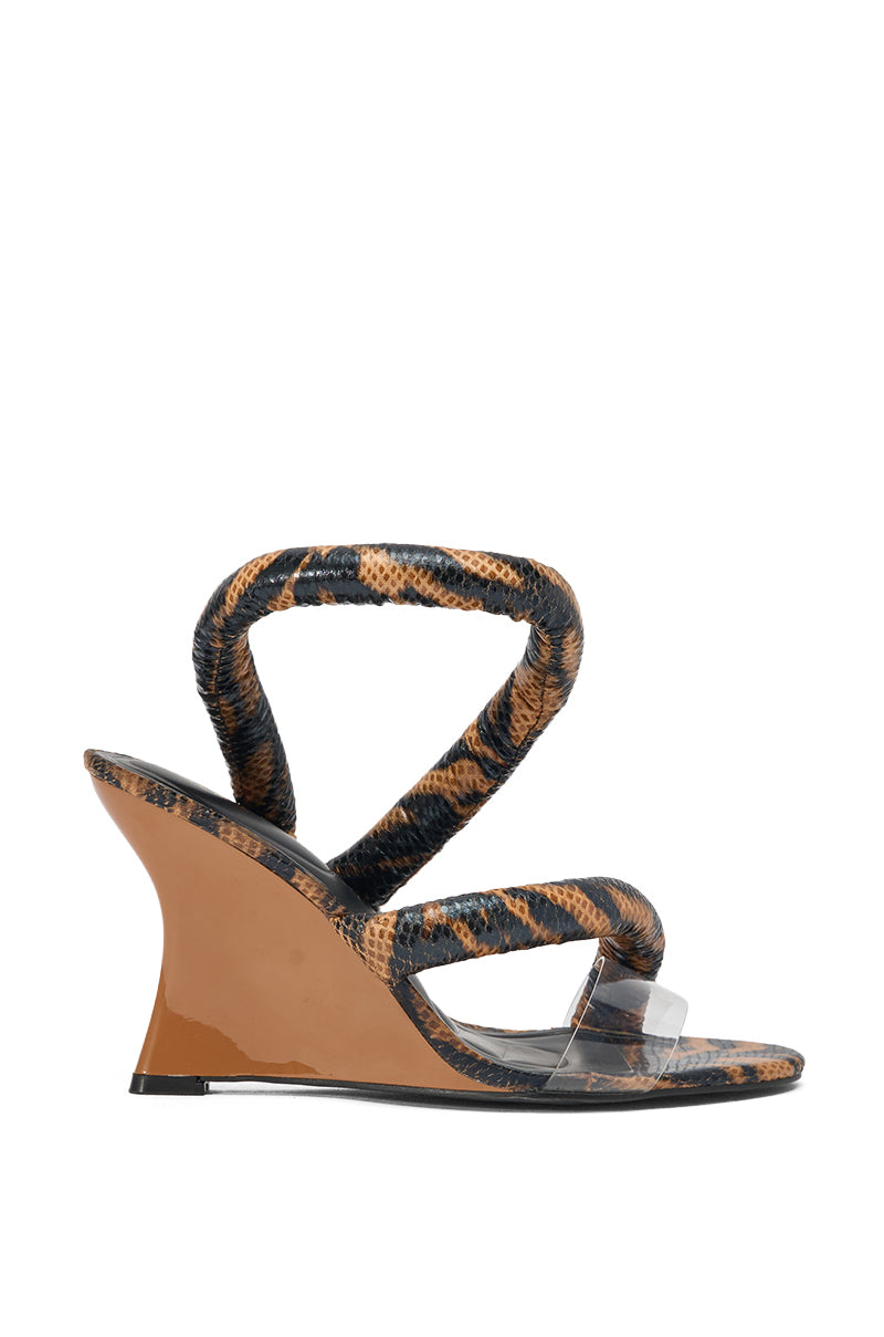 AKIRA MINORU BROWN ANIMAL PRINT WEDGE SANDAL