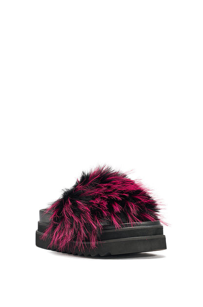AKIRA MIRAY PINK MULTI FUR SLIDE