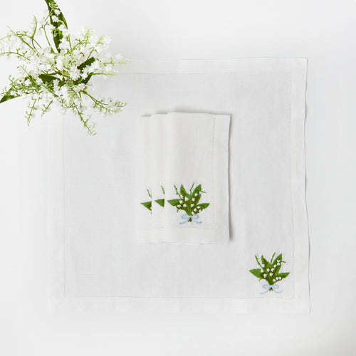 White Lily of the Valley Linen Napkins (Set of 4)
