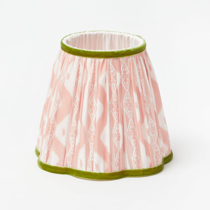 Rattan Ursula Rechargeable Lamp with Pink & Green Ikat Shade (18cm)