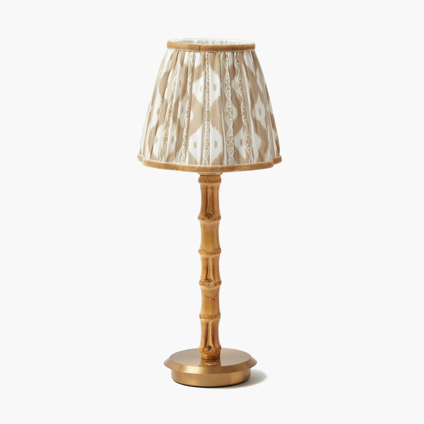 Bamboo Rechargeable Lamp with Putty Ikat Shade (18cm)