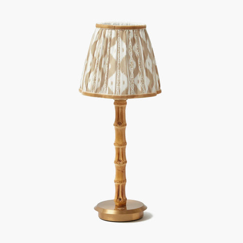 Bamboo Rechargeable Lamp with Putty Ikat Shade (18cm)