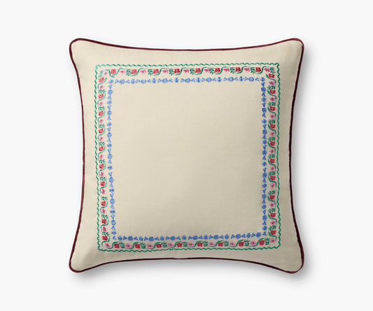 Delphine Border Embroidered Pillow - Cream