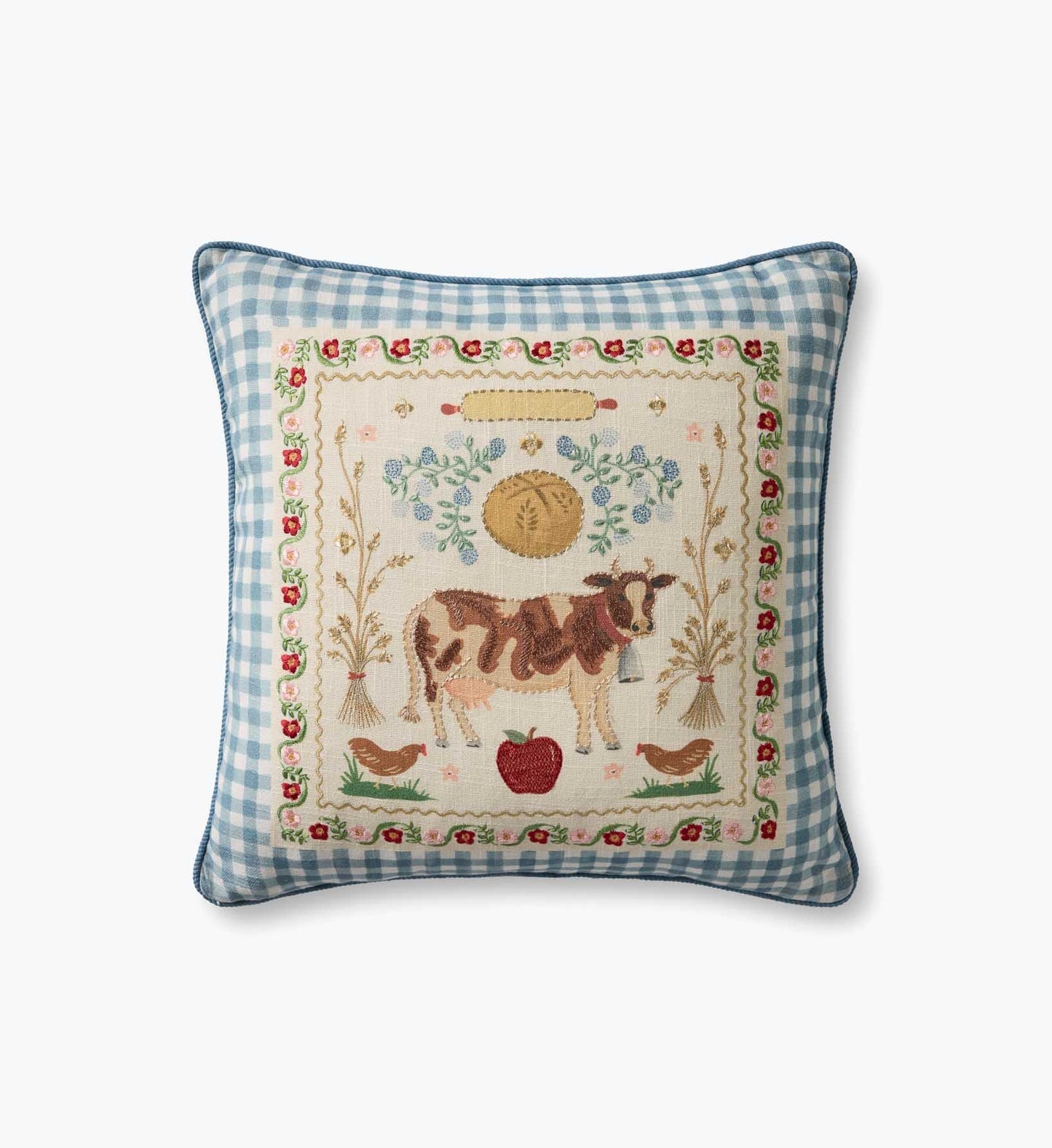 Country Home Embroidered Pillow - Multi