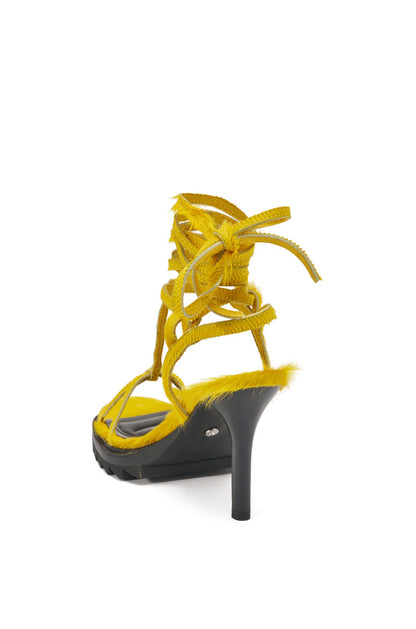 AKIRA GOLD RAVZA YELLOW CALF HAIR STRAP HIGH HEEL STILETTO SANDAL