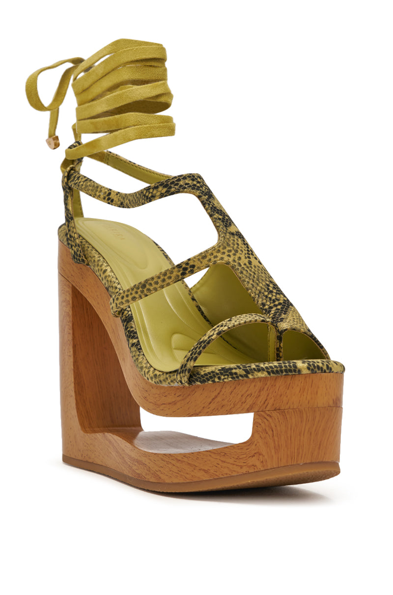 AKIRA GOLD RIN GREENSNAKE NOVELTY LACE UP WEDGE SANDAL