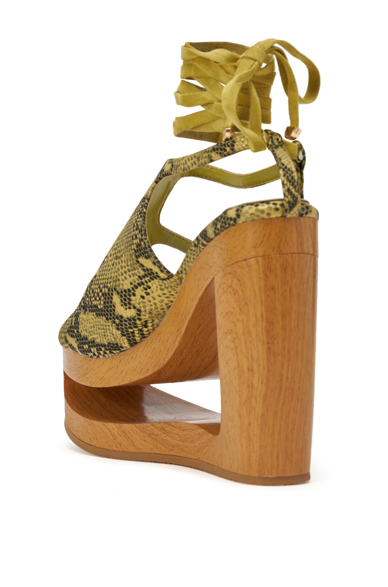 AKIRA GOLD RIN GREENSNAKE NOVELTY LACE UP WEDGE SANDAL