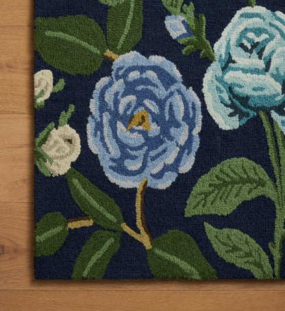 Highgrove Roses Wool Hooked Rug - Navy