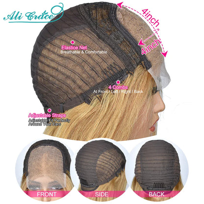 Brown Blonde Color 27 Straight Lace Closure Wig with Baby Hair Ali Grace 24 inch Pre-Plucked Brazilian Straight 4x4 Closure Wig