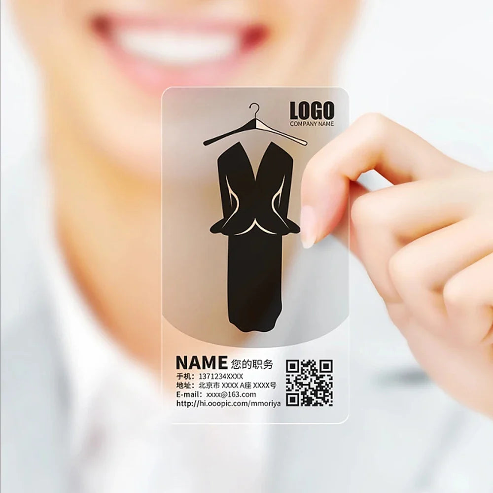 20/50/100/200PCS Transparent PVC Business Card Colorful Printing Personalized LOGO Text Thank You Card Free DESIGN 0.38mm