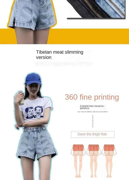 Women's Korean Y2K Black Denim Shorts Summer Thin High Waist A-Line Loose Wide Leg Slimming Hot Pants