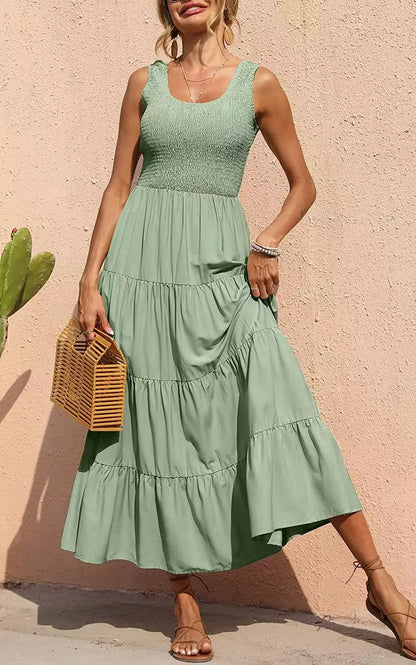 Dresses For Women 2024 Summer Sexy Elegant Sleeveless Floral Solid Color Long Dress Fashion Elastic Waist Beach Party Big Swing